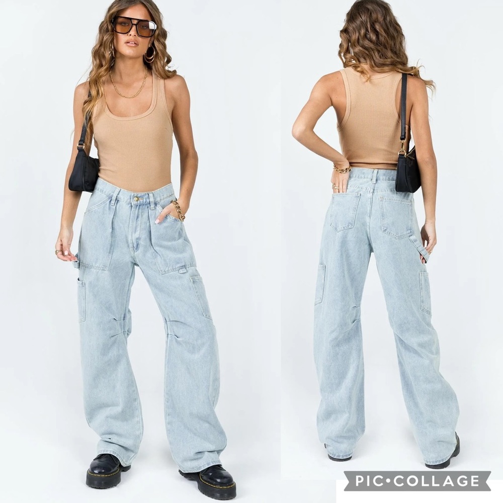 Princess Polly Miami Vice Light Wash Utility Cargo Denim Pants Size 6